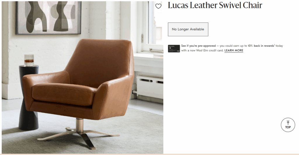 West Elm Lucas Leather Swivel Chair in caramel brown showing the clean mid-century modern silhouette.