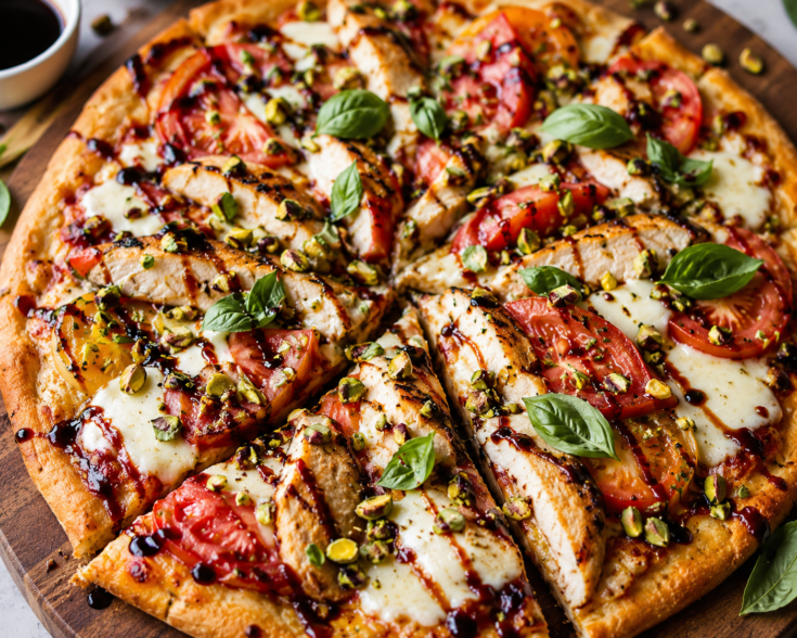 Caprese Chicken Pizza with Pomegranate Glaze